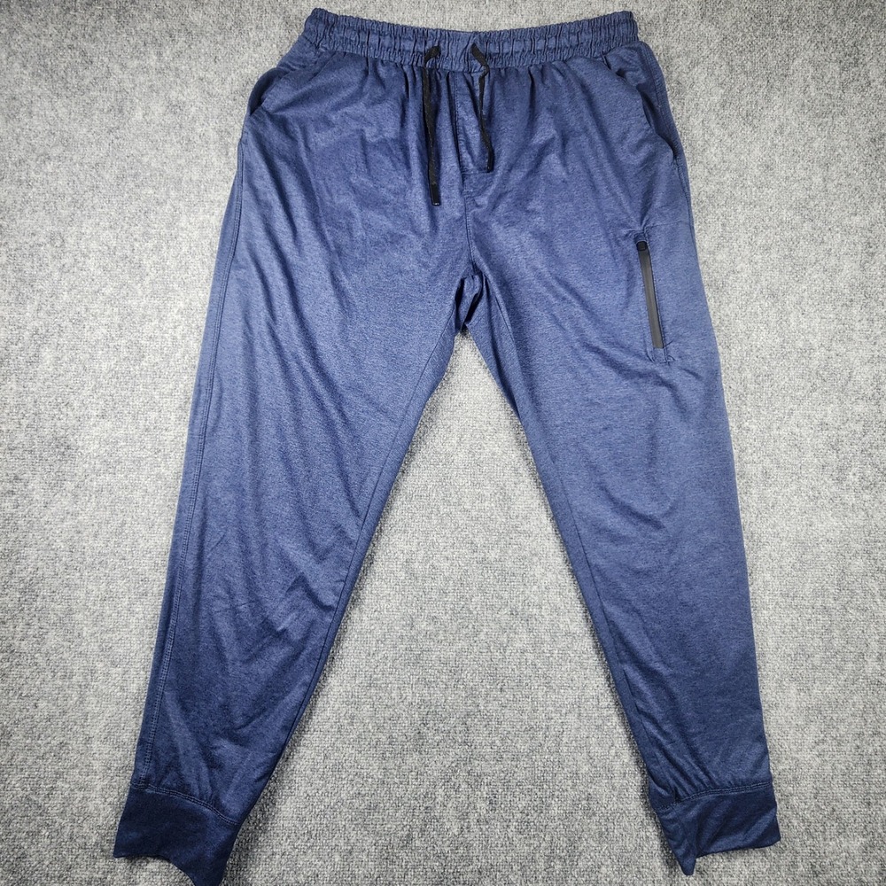LEG3ND Mens XL Navy Blue Heathered Active Jogger Pants Zipper Pocket Drawstring